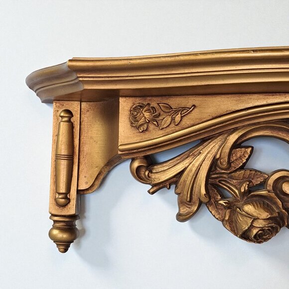 Vtg Dart Ind. Wall Shelf #3056 Gold Ornate Hollywood Regency MCM Roses Gilt USA - Picture 2 of 14